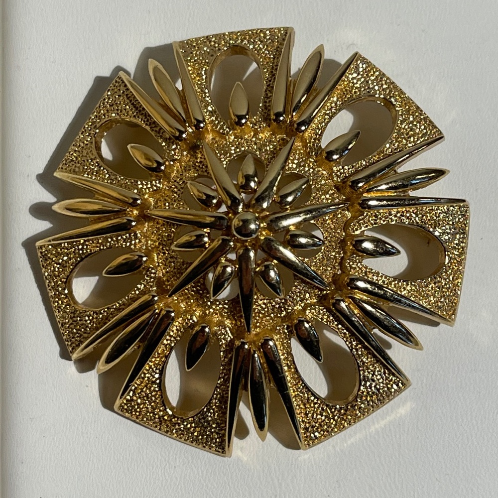 Vintage 1960's Monet 2 Textured Gold Tone Starburst Statement Brooch